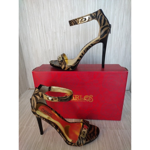 Carlos By Carlos Santana High Heels 7.5M Animal Print Ankle Strap Open Toe Shoes - Picture 1 of 6